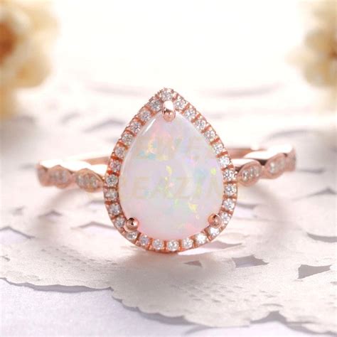 Opal Wedding Ring 14k Rose Gold Ring October Birthstone Etsy