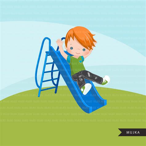 Playground Clipart Boy On Slide Outdoors Park Slide Graphics Kinder