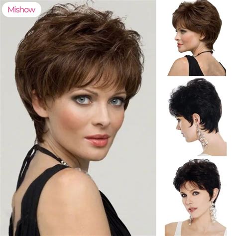 CODShort Curly Wig For Middle Age Women Heat Resistant Synthetic
