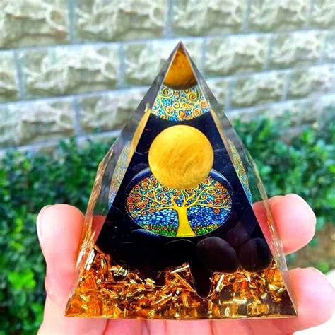 Lovely Orgonite Pyramid With Tiger Eye Crystal Sphere And Obsidian