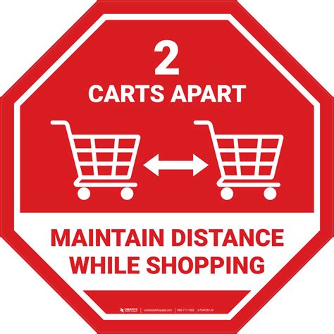 Maintain Distance While Shopping 2 Carts Apart With Icon Stop Floor Sign