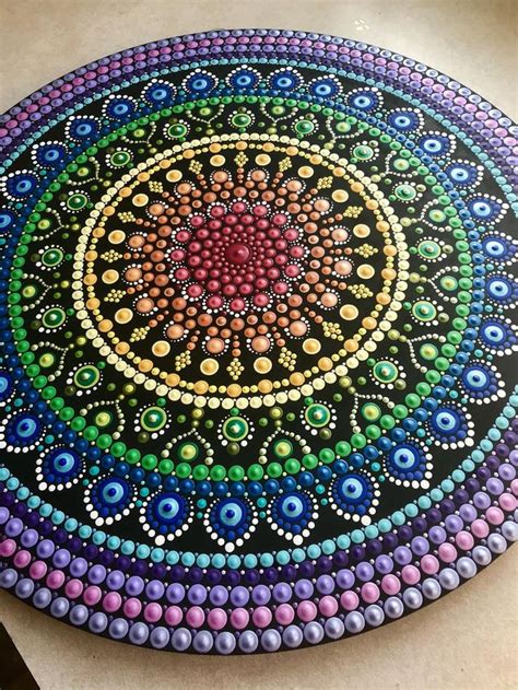 Rainbow Mandala On Wood Circle Panel Etsy Rainbow Mandala Mandala