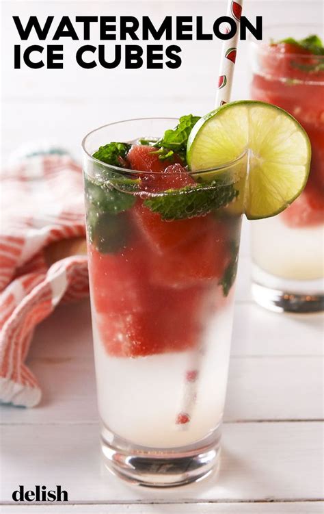 Two Glasses Filled With Watermelon Ice Cubes