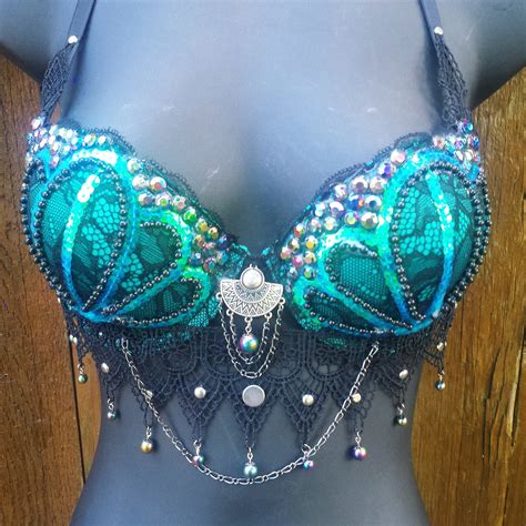 mermaid bra made to order blue mermaid rave bra shell bra