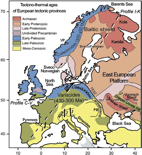 Tectonic Map Of Europe Modified After Artemieva Et Al 2006 Dashed