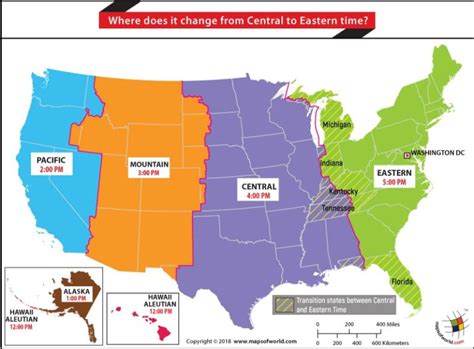 Eastern Time Zone Map Colored Map
