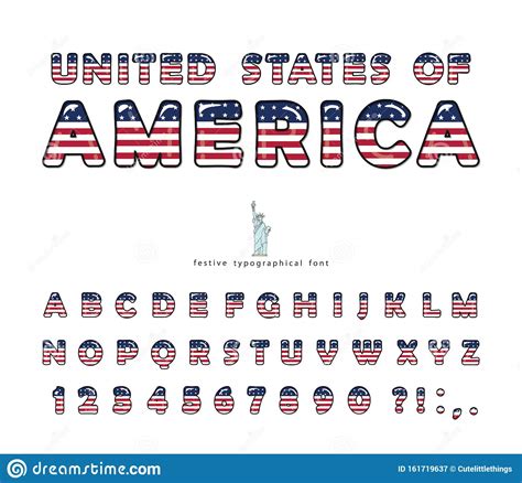 Usa Cartoon Font United States Of America National Flag Colors Cut