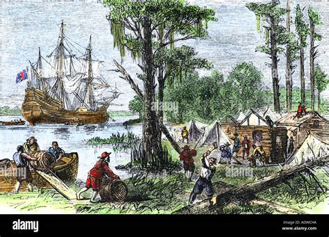 Arrival Of Colonists At Jamestown In Virginia Colony 1607 Hand Colored