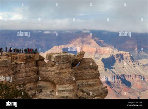 Tourists Visiting Mather Point South Rim Grand Canyon Arizona Usa