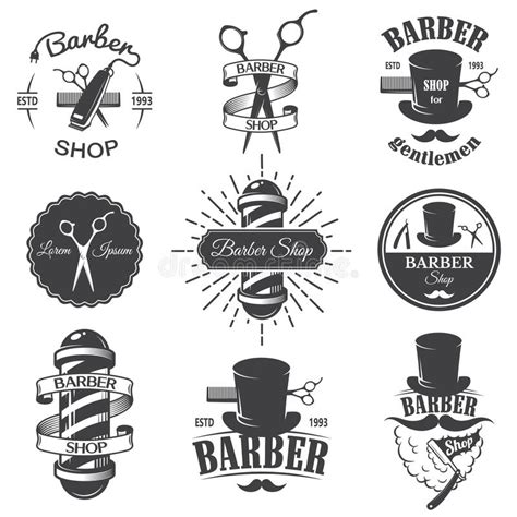 Set Of Vintage Barber Shop Emblems Stock Vector Illustration Of