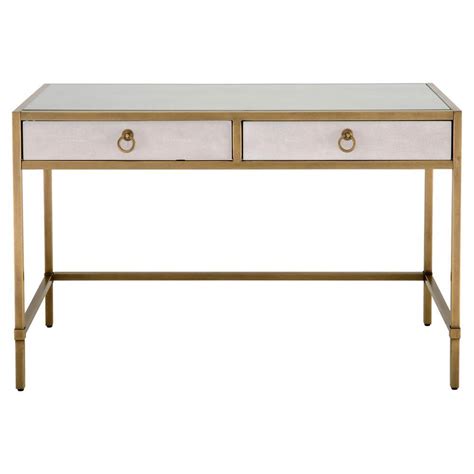 Product is greenguard gold certified. Simon Modern Classic 2-Drawer White Shagreen Brushed Gold Desk