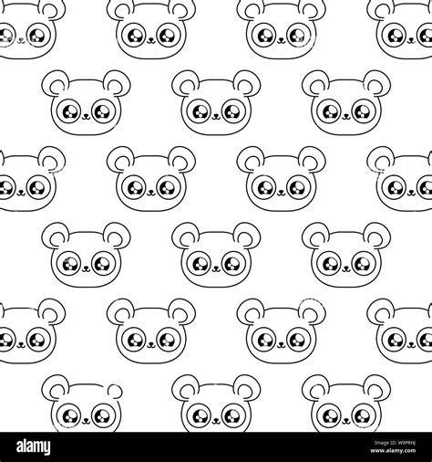 Pattern Of Heads Panda Bears Baby Animals Kawaii Style Vector