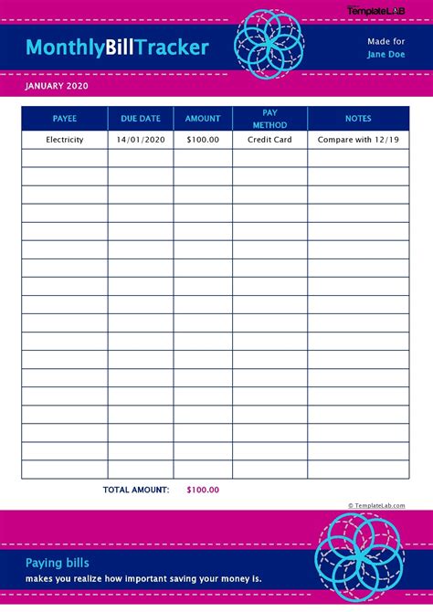 Free Printable Monthly Bill Payment Tracker
