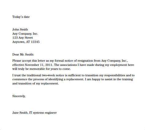 resignation letters  week notice sample templates