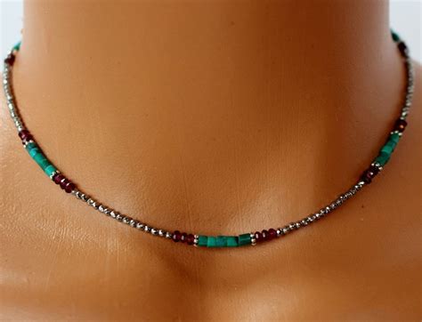 Turquoise Choker Garnet Choker Gemstone Beaded Necklace Dainty Boho