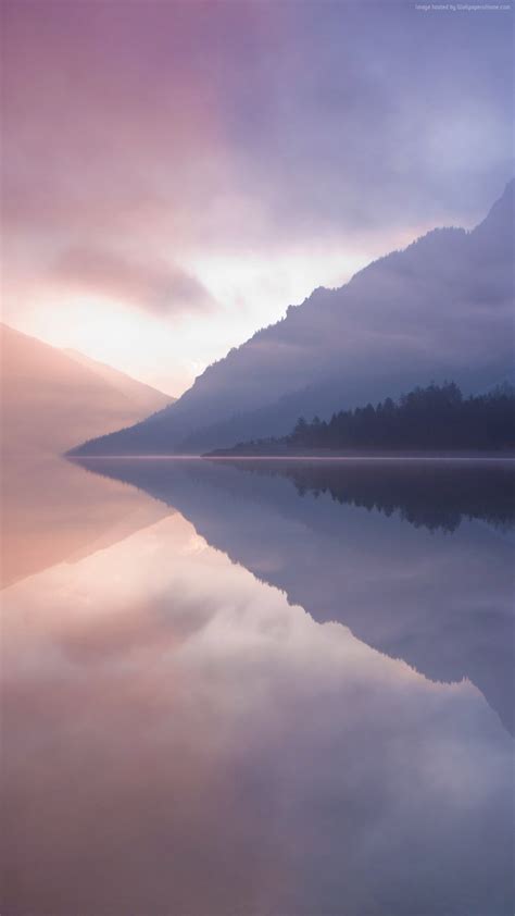 sky, lake, violet, water, mountain, sunset, wallpaper, iPhone, clean ...