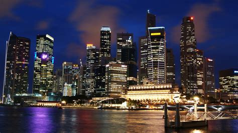 Wallpaper City Cityscape Night Singapore Reflection Skyline