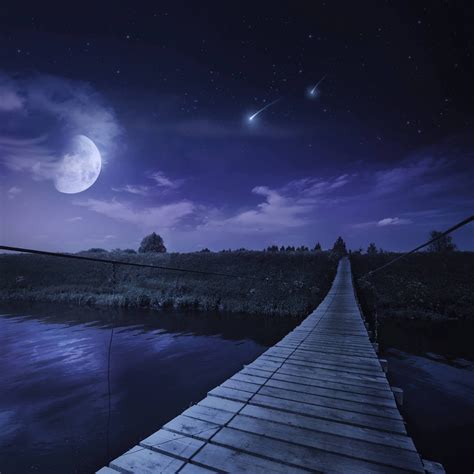 A Bridge Across The River At Night Against Starry Sky Russia Walls 360