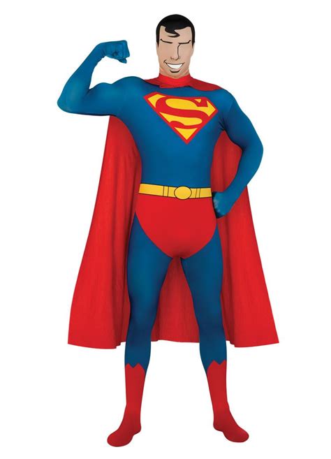 Mens Superman 2nd Skin Tight Body Suit Halloween Superhero Fancy Dress Costume