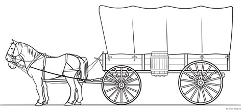 Settlers Horse Wagon Drawing Line Art Illustrations