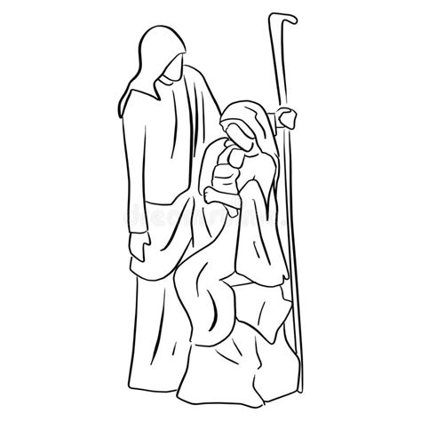 Nativity Scene Of Baby Jesus In Arm Of Mary With Joseph Vector