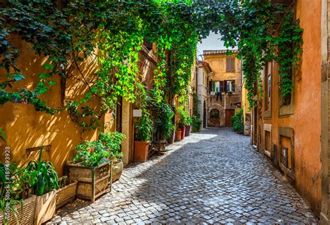 Old Street In Trastevere Rome Italy Stock Photo Adobe Stock