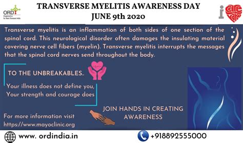 Transverse myelitis is a rare neurological condition involving inflammation of the spinal cord. Transverse Myelitis Awareness Day | ORD India