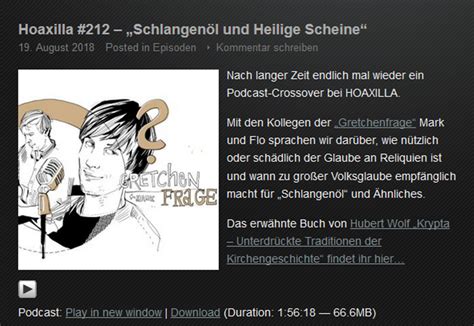 Shareable and automatic timestamps, podcast privacy info, app betas, and more. Neuer Hoaxilla-Podcast: Wo endet Glaube, wo muss ...