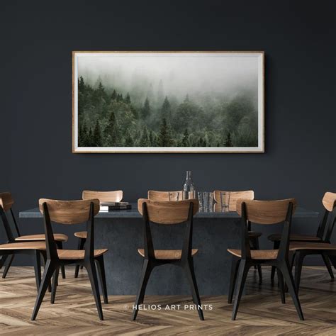 Deep Green Misty Forest Panoramic Wall Art Green Pine Forest Etsy