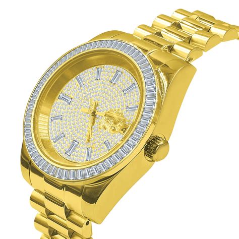 Iced Out Cz Stainless Steel Quartz Watch Gold Iced Out