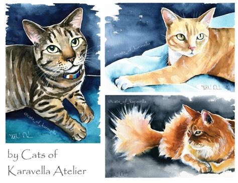 Watercolor Cat Paintings By Dora Hathazi Mendes Karavella Atelier