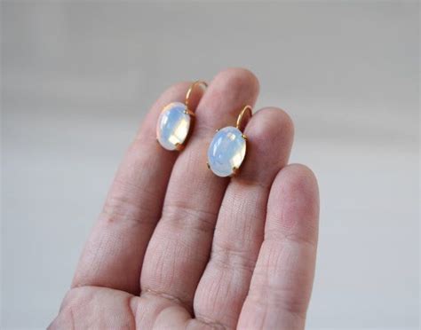 Vintage Glass Moonstone Earrings Moonstone Jewelry Opaline Etsy