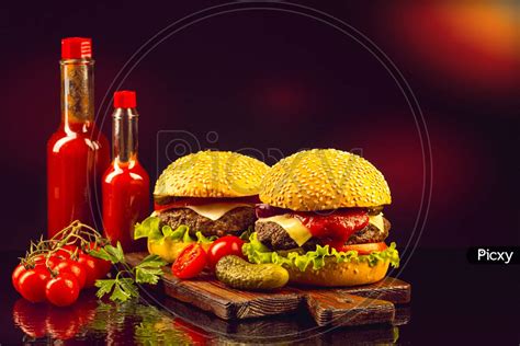 Image Of Hamburger And French Fries With Ketchup Aa392975 Picxy