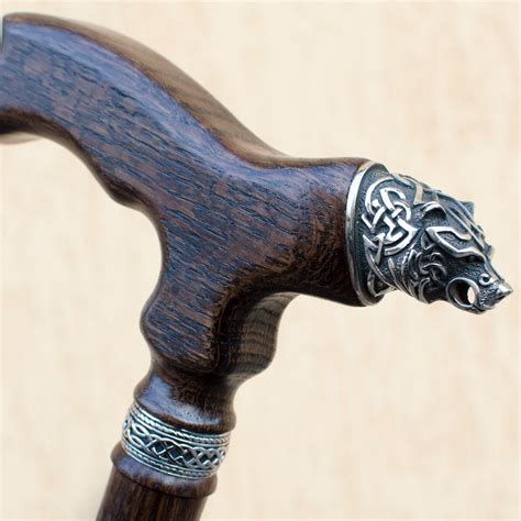 Handmade Walking Stick Wooden Canes For Men Celtic Bear Custom Men