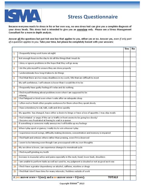 Stress Questionnaire Pdf Stress Management Stress Biology