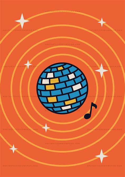 Disco Ball Illustration Groovy Aesthetic Image For Wall Collage And