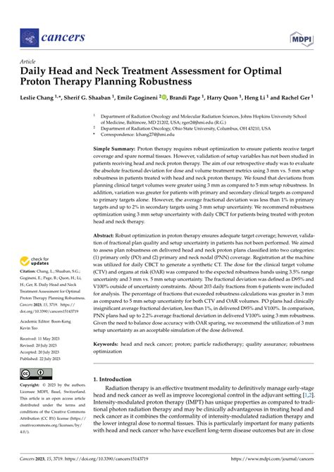 Pdf Daily Head And Neck Treatment Assessment For Optimal Proton