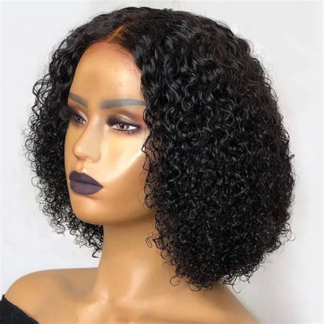 Hair Kinky Curly Wig 4x4 Closure Wig Short Lace Front Human Etsy