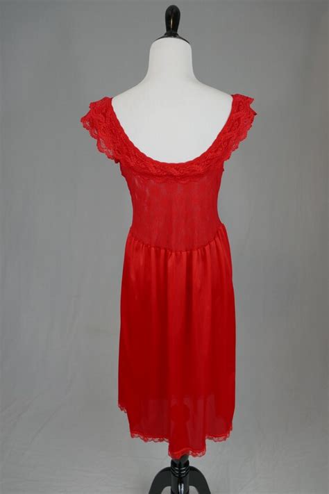 80s Red Nightgown Sexy Sheer See Through Lace Bodic Gem