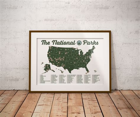 National Parks Map Poster Map Of National Parks 63 Parks Etsy