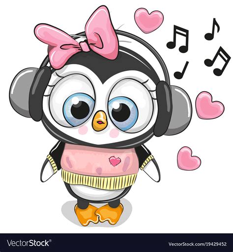 Cute Cartoon Penguin Girl With Headphones Vector Image