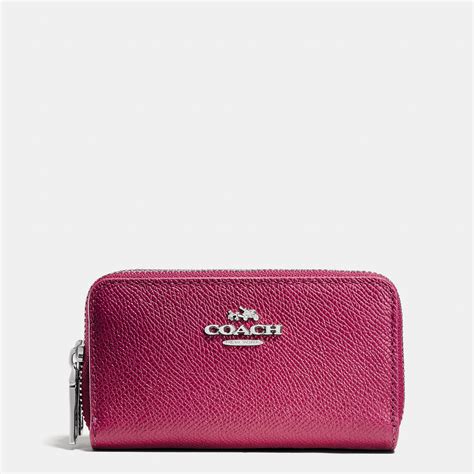 Coach Small Double Zip Coin Case In Colorblock Leather In Pink Silver