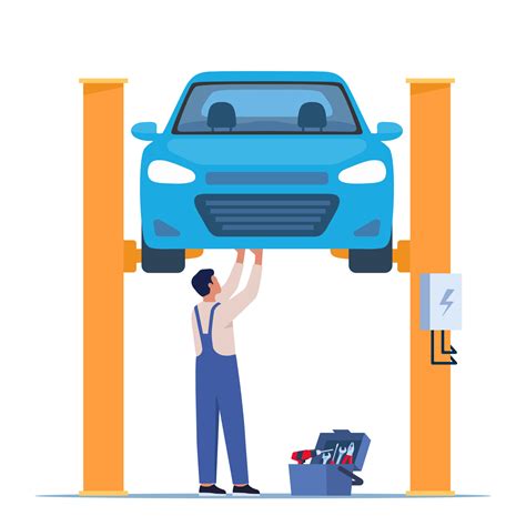 Car repair. Auto mechanic near the car lifted on autolifts. Car service