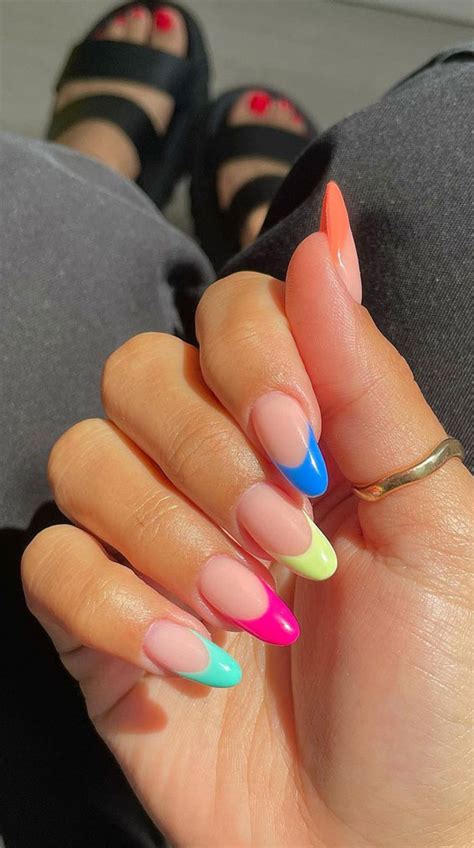 45 Cute Summer Nails 2021 Bright And Colorful French Tips