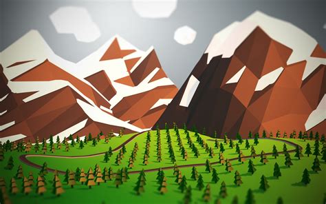 Low Poly Trees Mountain Landscape Wallpapers Hd Desktop And Mobile