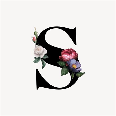 Classic And Elegant Floral Alphabet Font Letter S Vector Premium