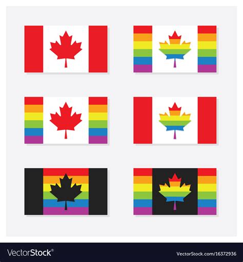 Canada Rainbow Pride Flags Set Icons With Shadow Vector Image