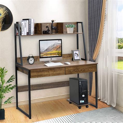 472l Home Office Computer Desk With 2 Drawersbook Shelf Computer