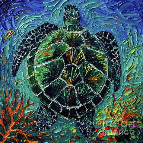 Sea Turtle Underwater Ii Commissioned Palette Knife Oil Painting Mona