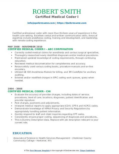 View hundreds of medical coding specialist resume examples to learn the best format, verbs, and fonts to use. Certified Medical Coder Resume Samples | QwikResume